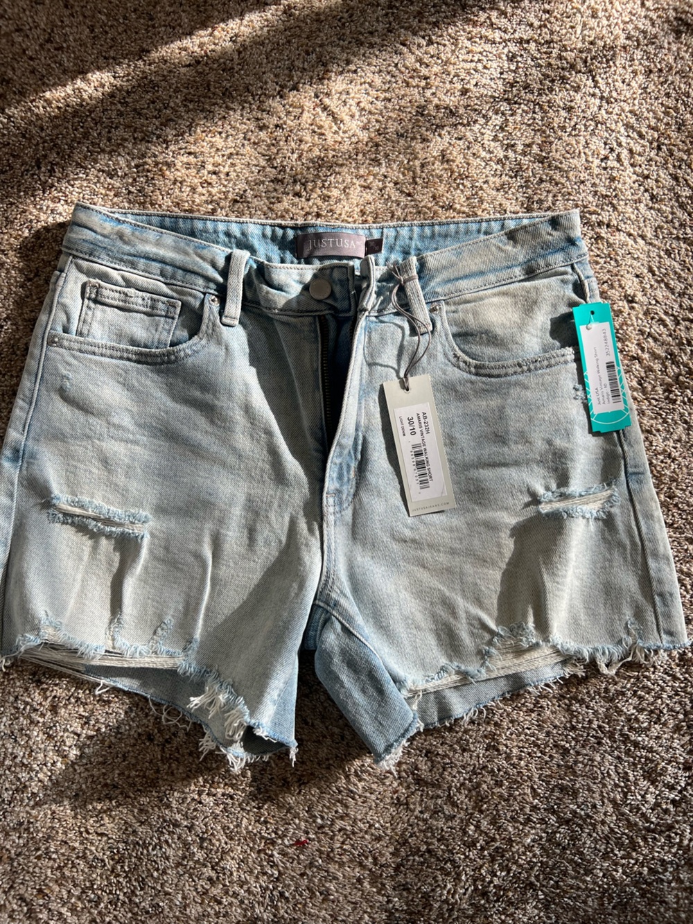 Just USA Light Wash Distressed High-Rise Denim Shorts